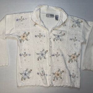 Carolyn Taylor Cardigan Sweater Small Vintage Hand Embroidered Pastel Floral